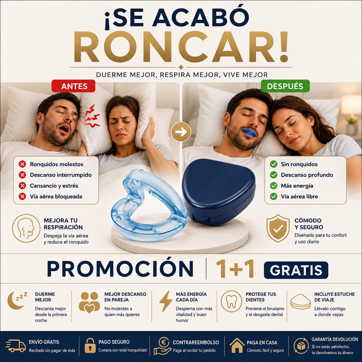 Deja de roncar desde la primera noche y vuelve a dormir en pareja